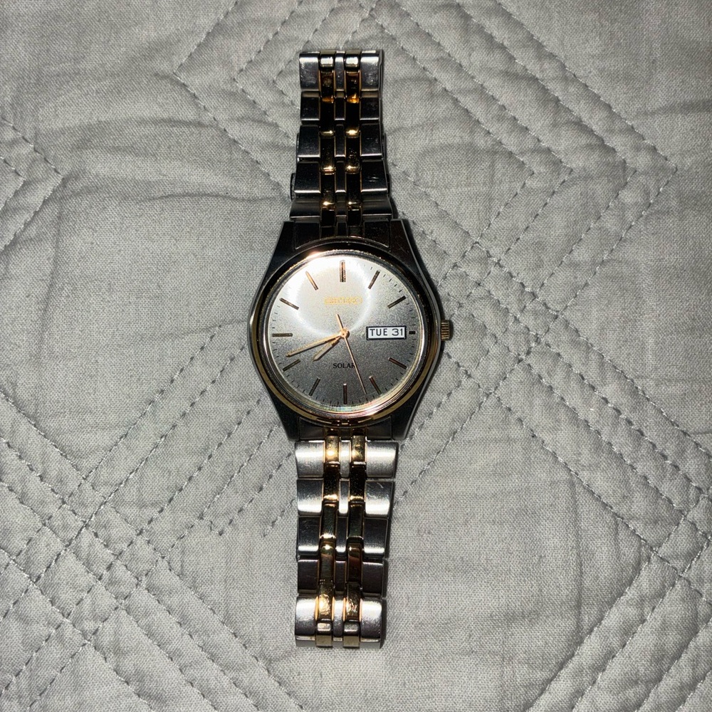 Seiko Men's Two-Tone Silver and Gold Bracelet Solar Watch